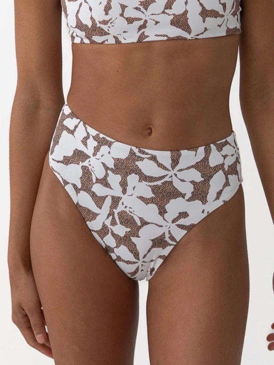 Other - Salted Oasis Mid-Waist Bikini bottoms only. White with Brown Leaf Print